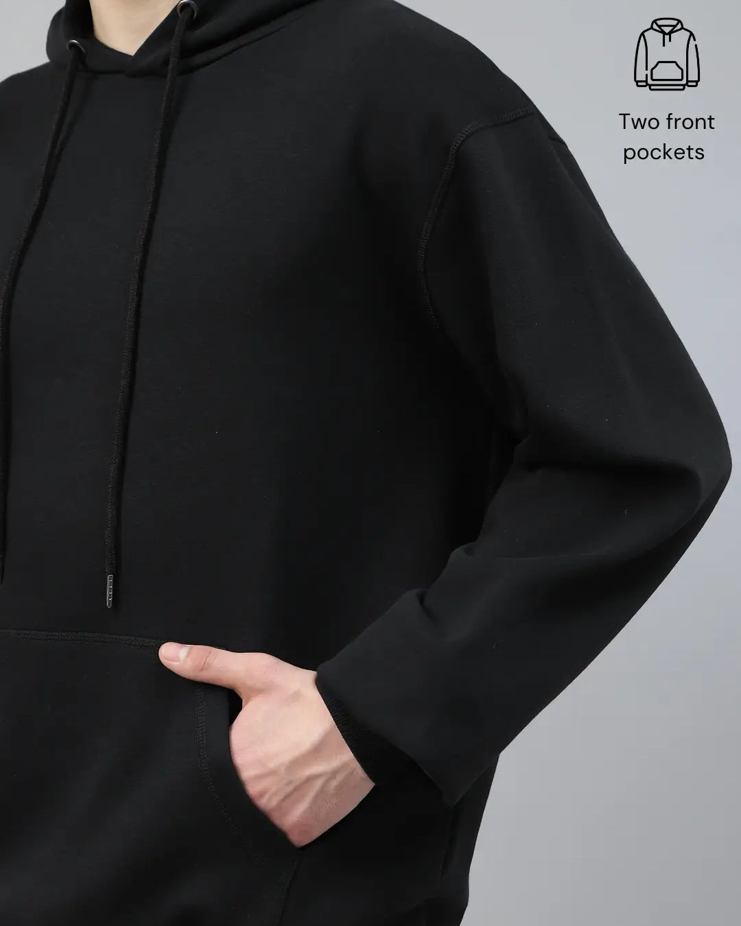 Black hoodie with two front pockets