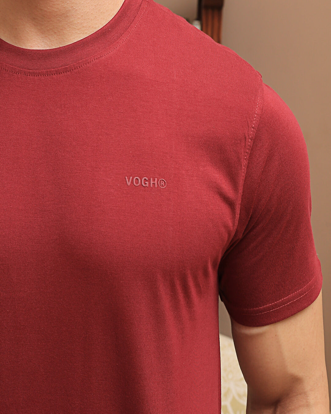 Men Maroon Crew Neck Cotton T-shirt by Thrust.club