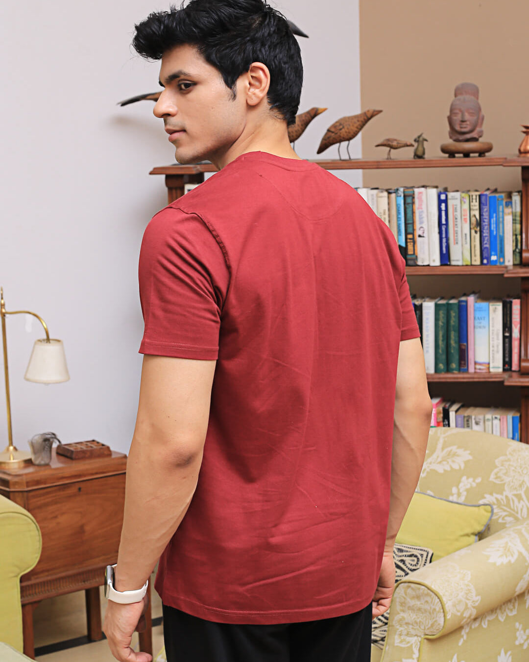 Men Maroon Crew Neck Cotton T-shirt