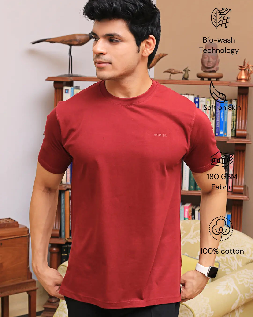 crew neck red colour t-shirt for men