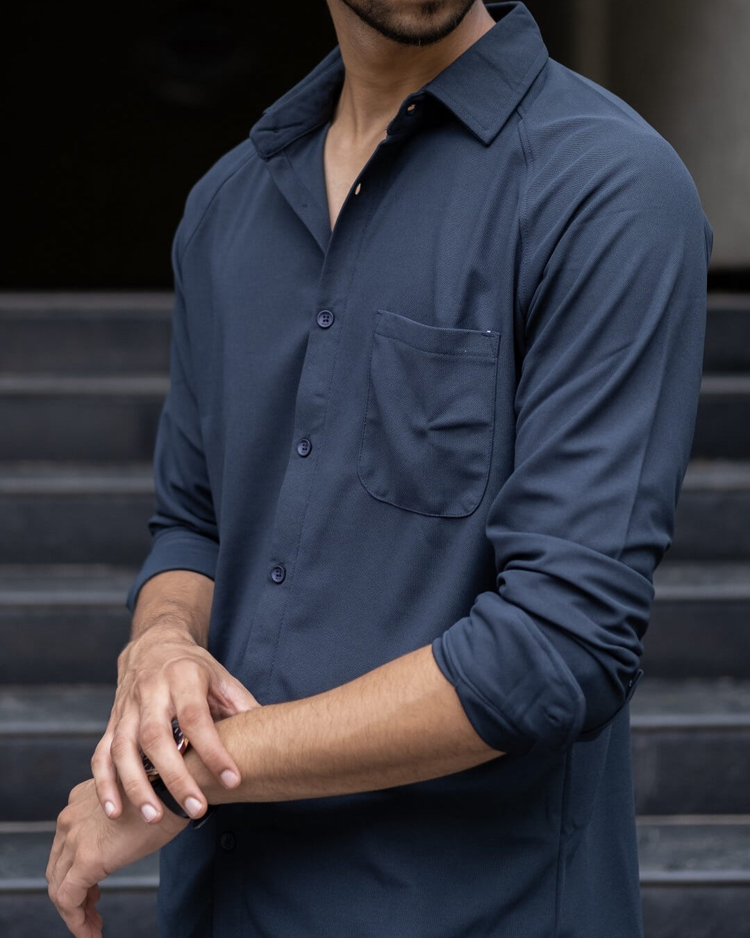solid black blue shirt for men