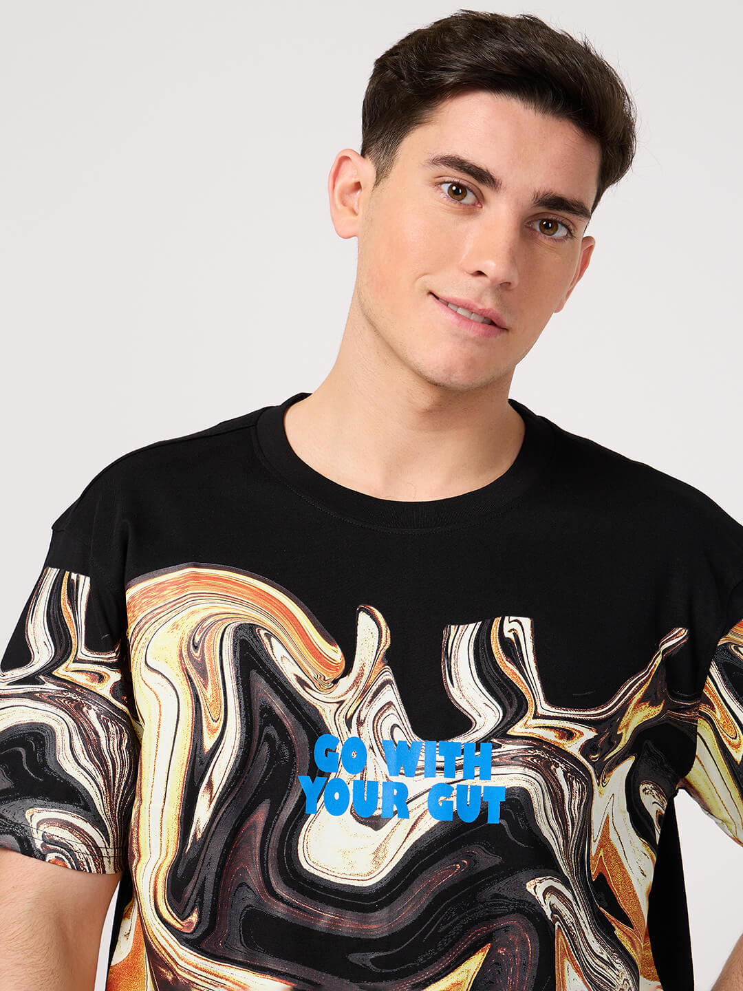 Vogh's black printed t-shirt for men made with bio-washed cotton