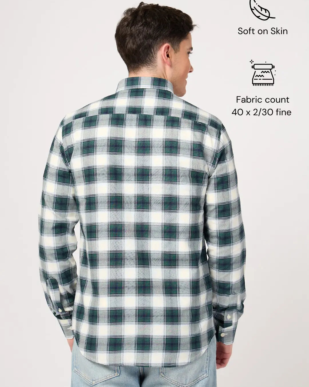 men's cotton green white check shirt