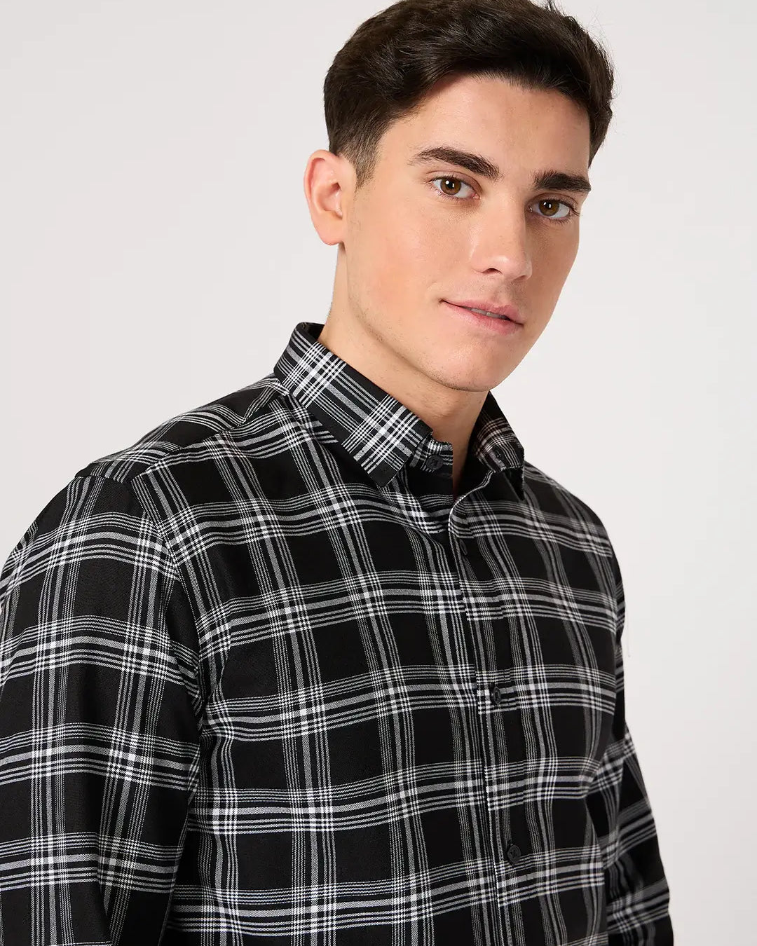 men's cotton black check shirt