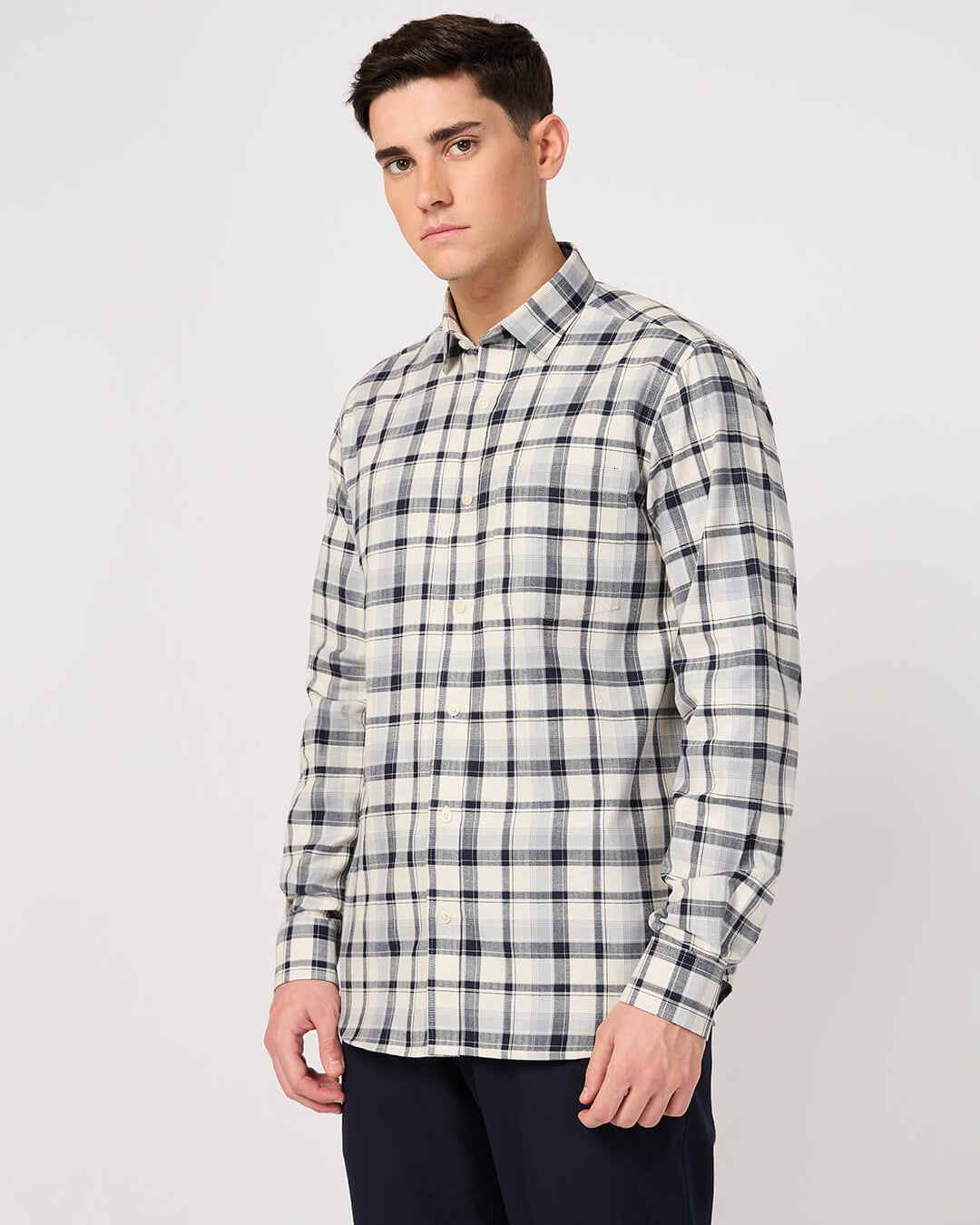 cotton black white checked shirt