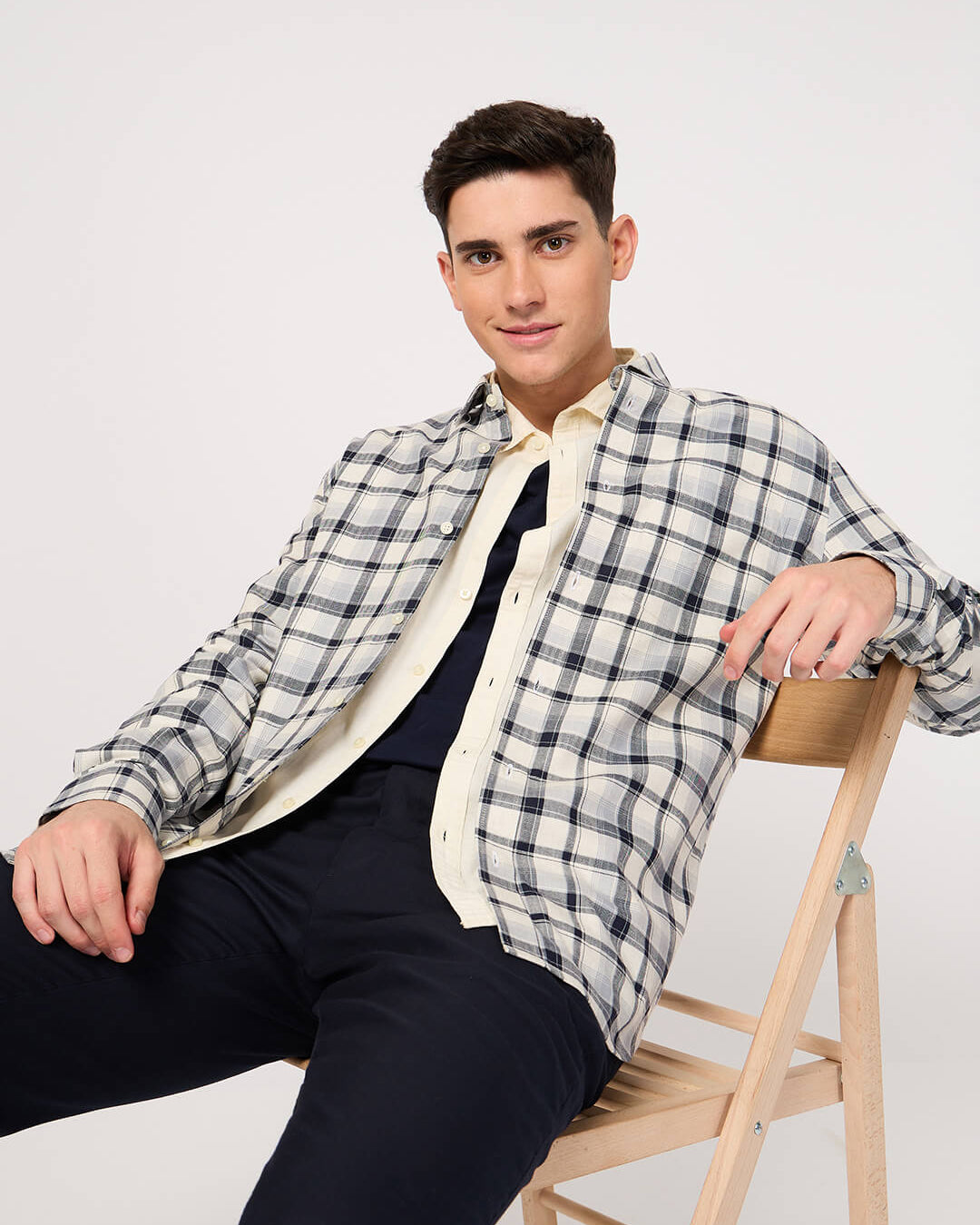cotton black white check check shirt
