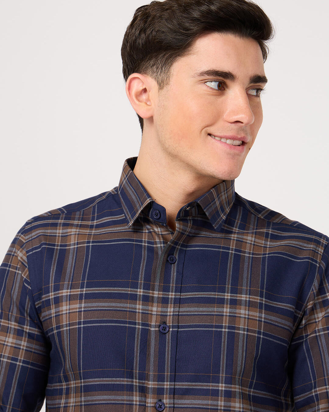 men's blue brown check shirt