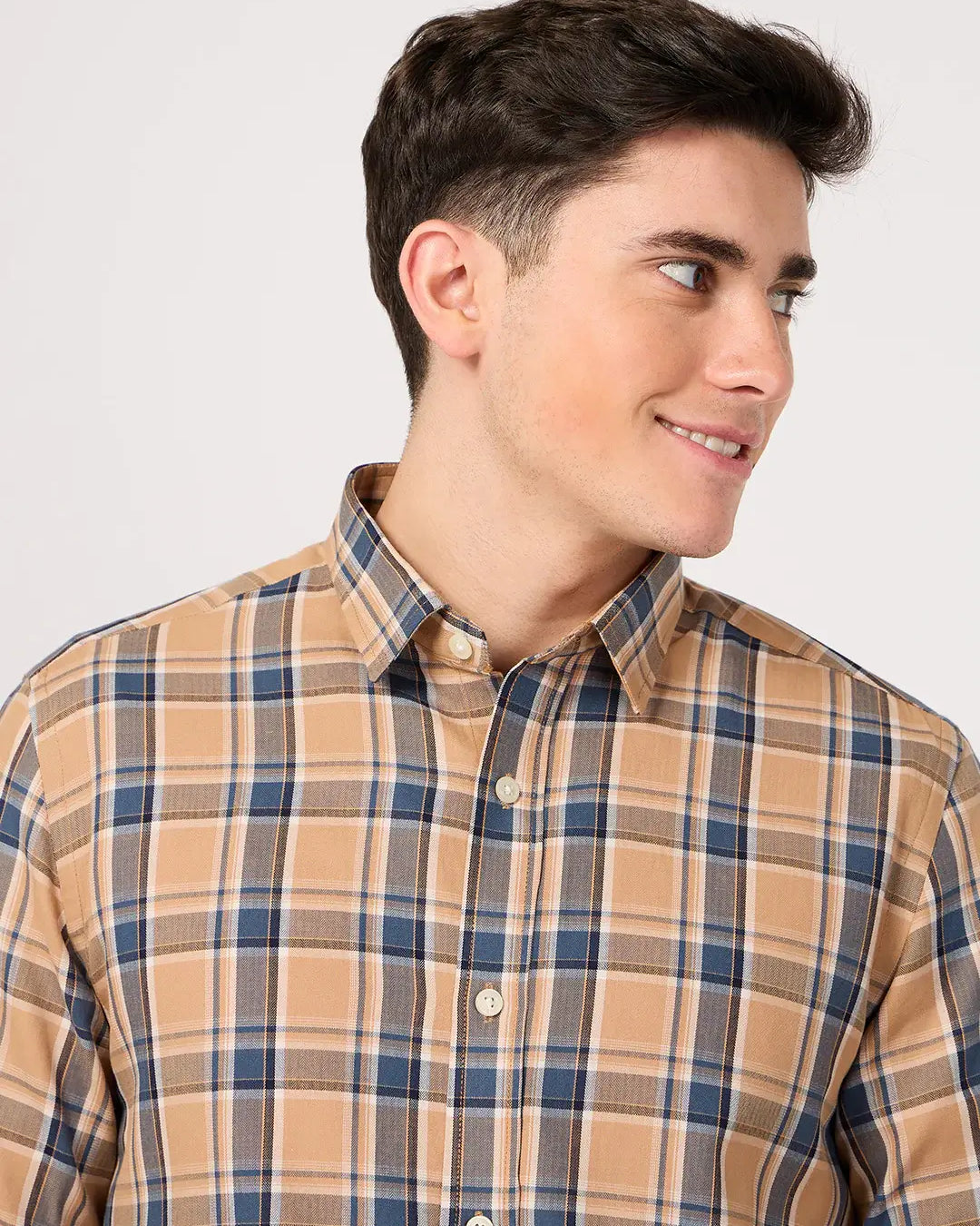 cotton orange check shirt for men
