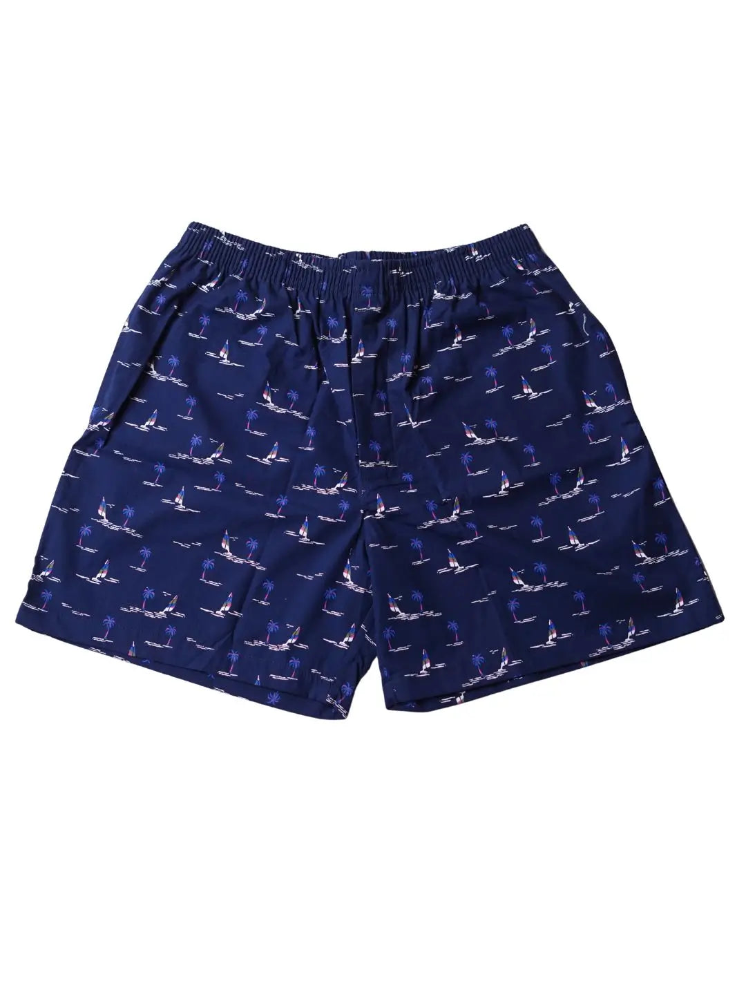 Navy blue shorts with white graphic pattern