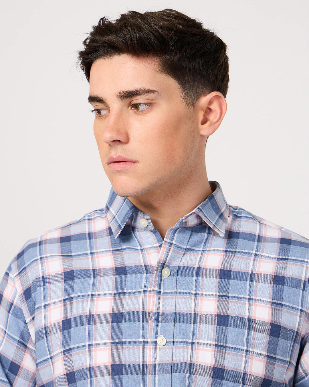 sky blue checked shirt