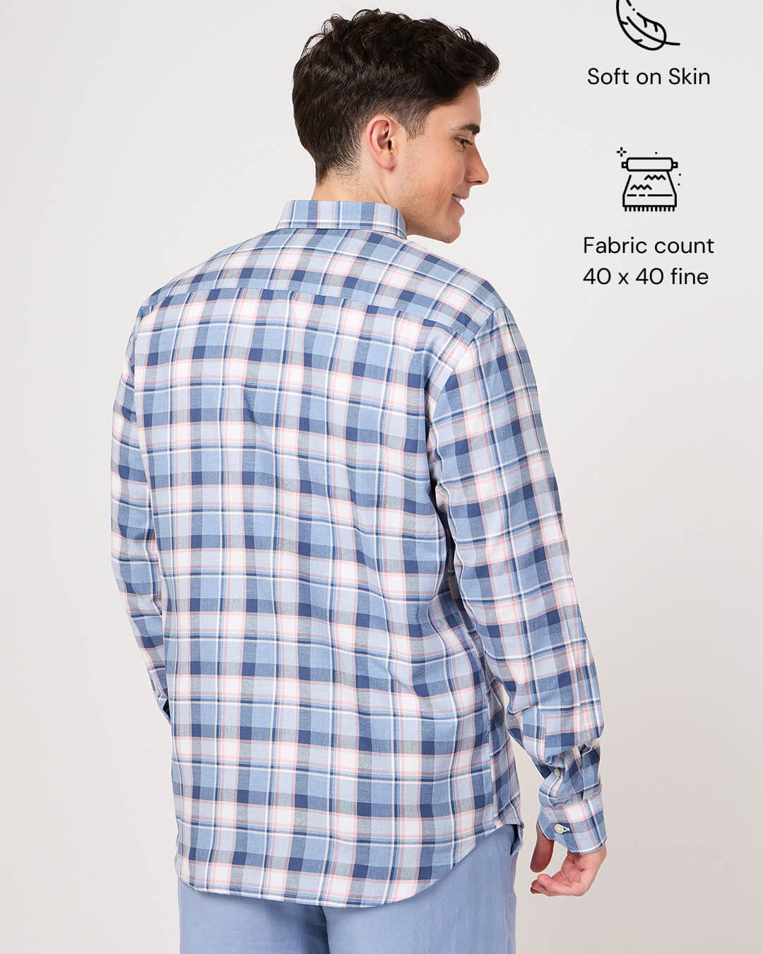 sky blue check shirt for men