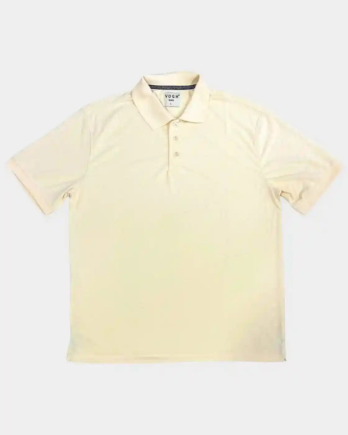 A cream-colored short-sleeve polo t-shirt