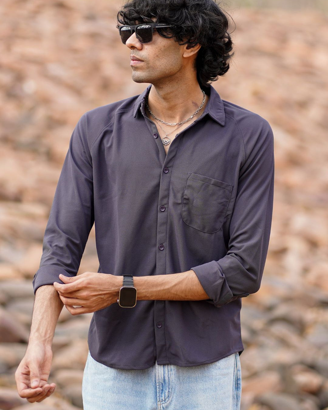 grey purple solid shirt