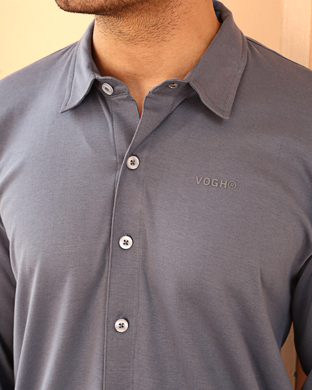 grey knitted cotton shirt for men