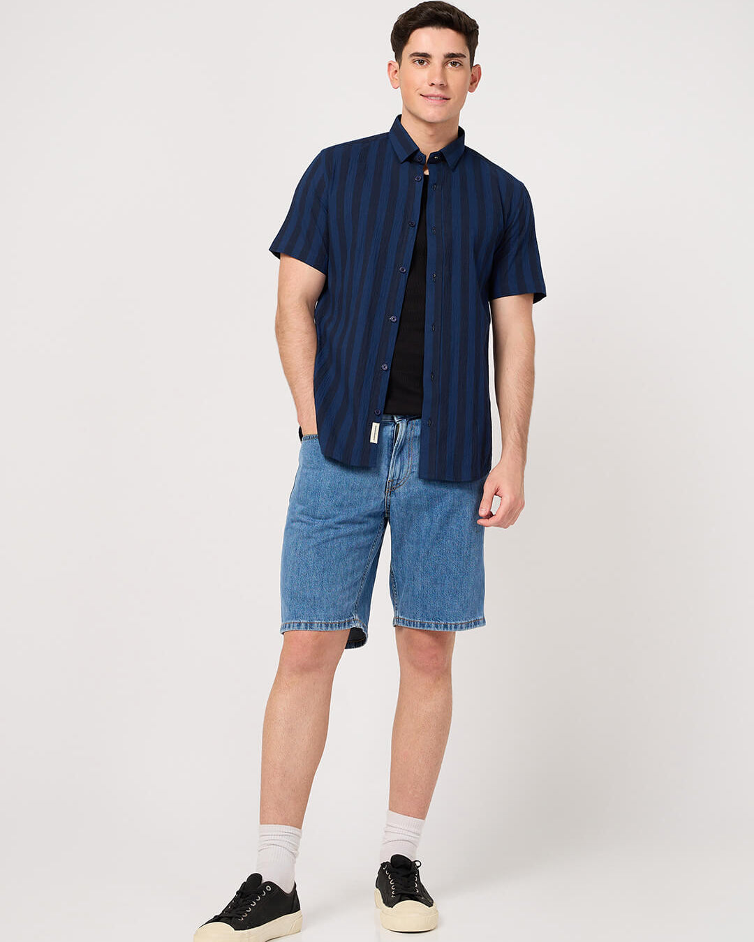 stripe blue half sleeve cotton shirt