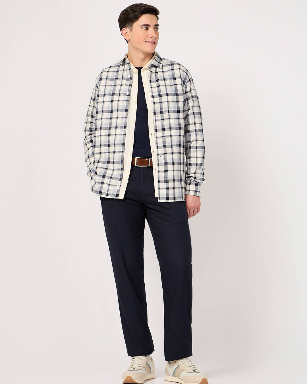 man in cotton black white check shirt