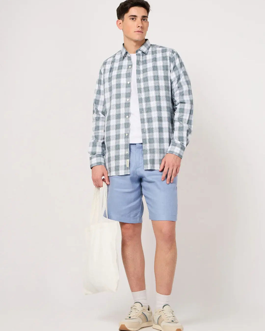 stylish white and grey check shirt for men