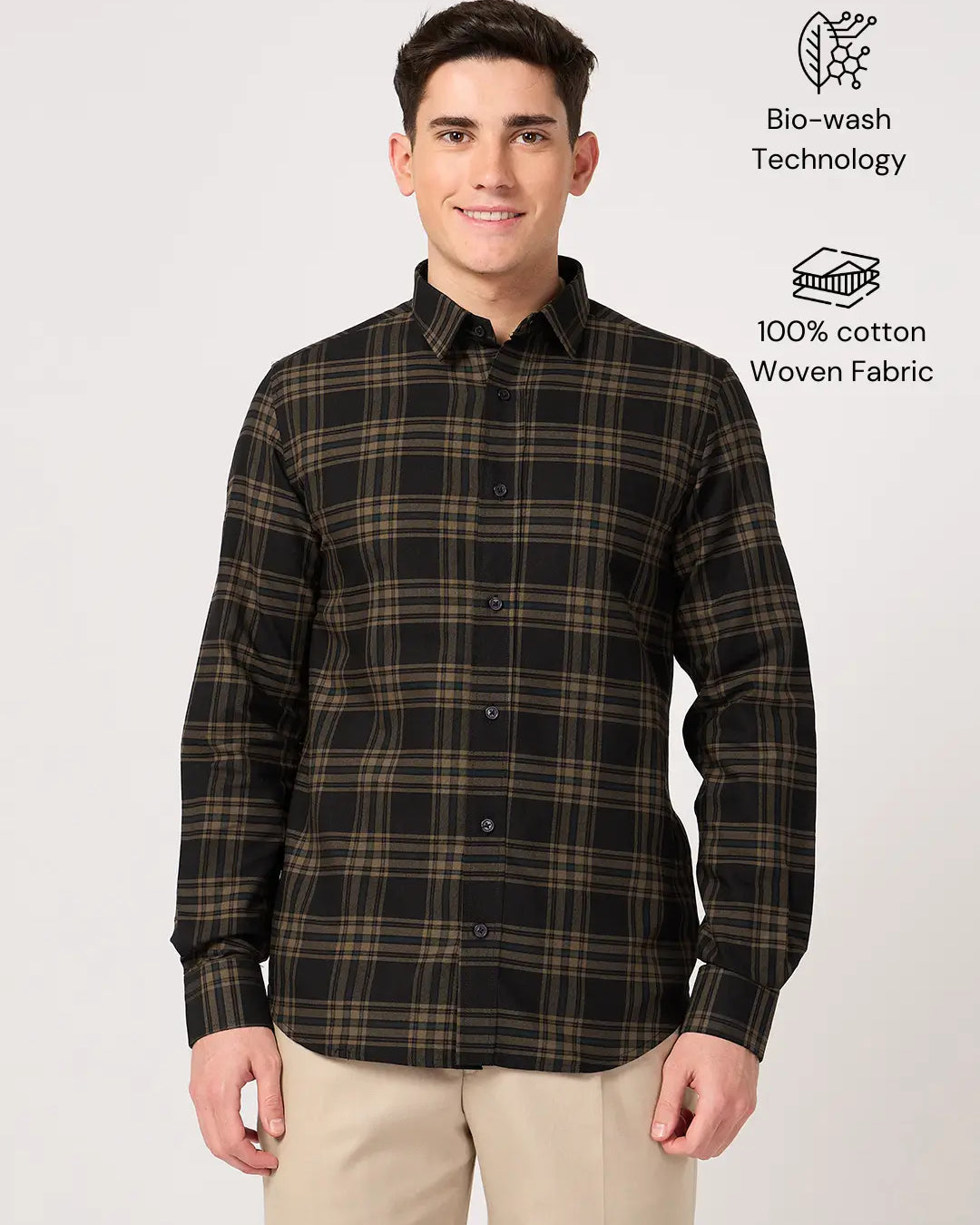 Oxford Cotton Brown Check Shirt for men