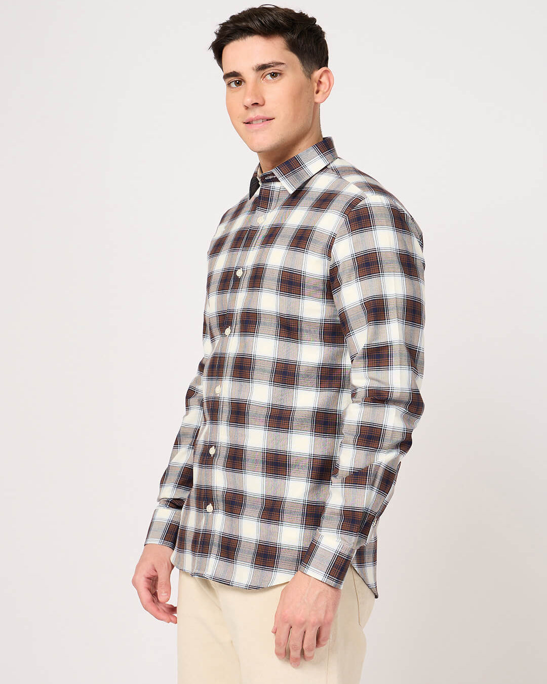 oxford cotton bold maroon check shirt for men