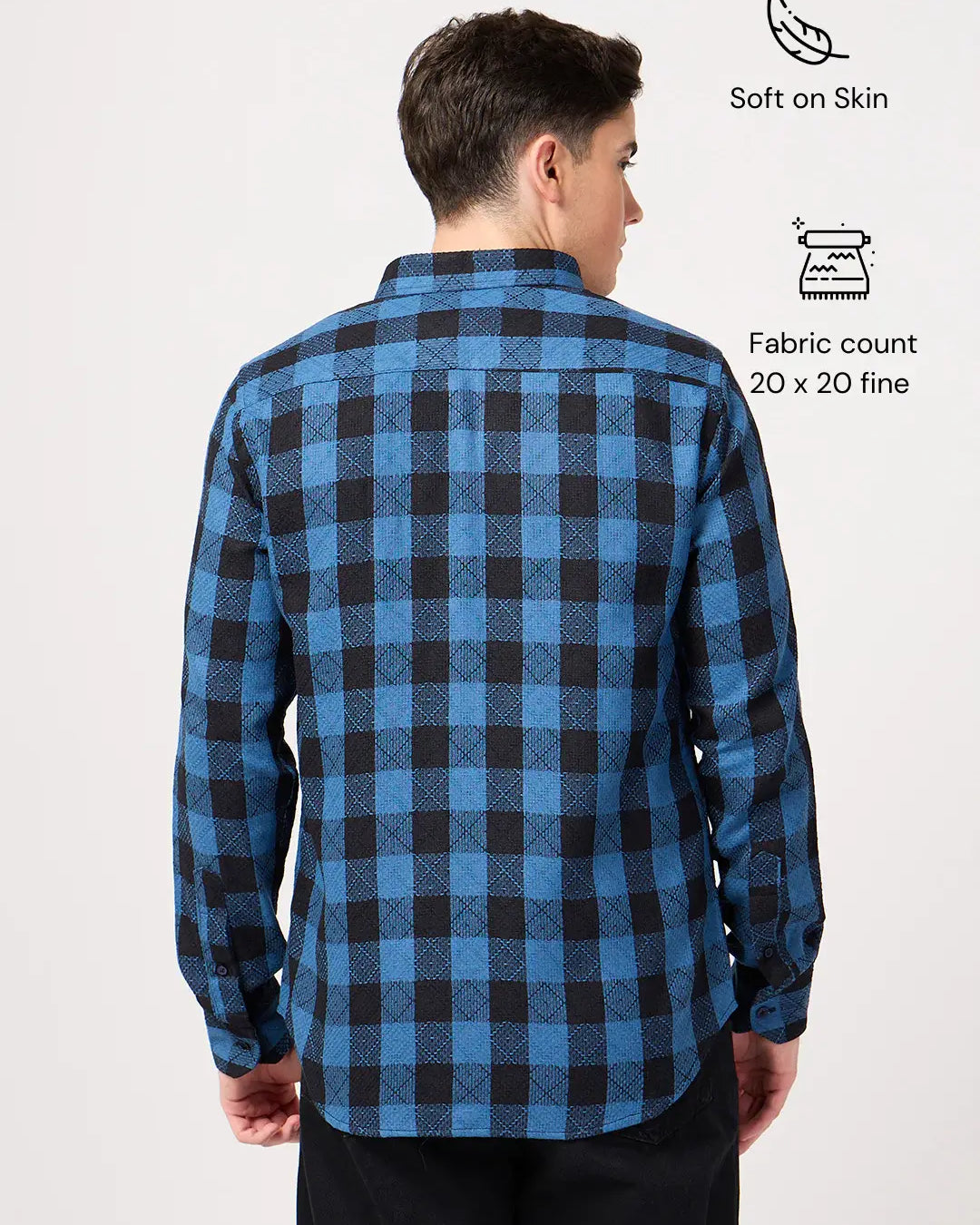 textured cotton blue check shirt