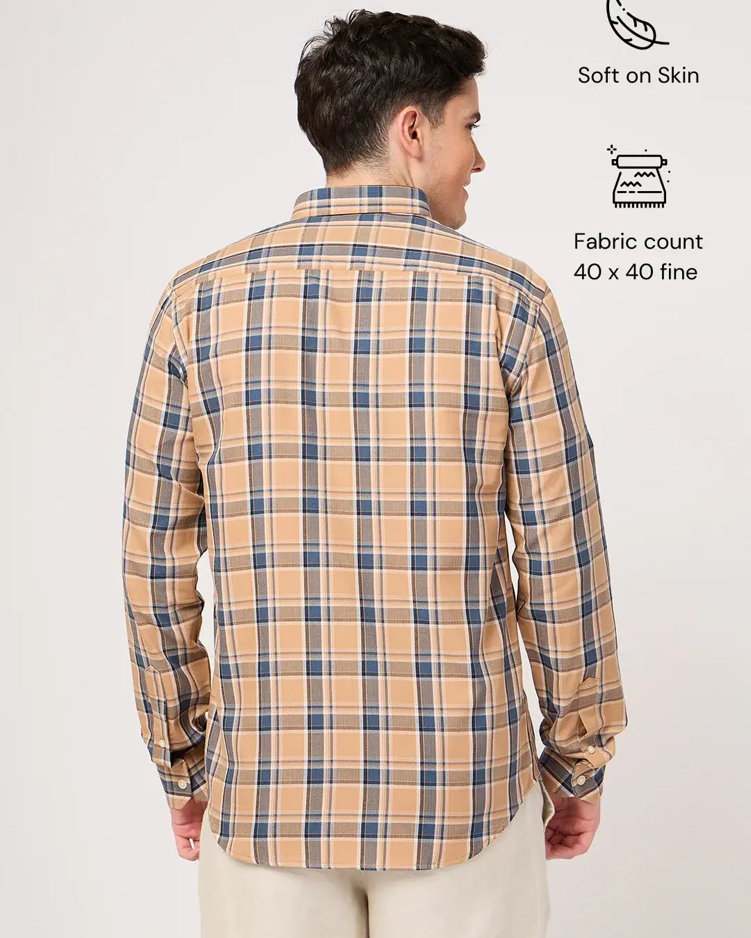 men's cotton orange check shirt