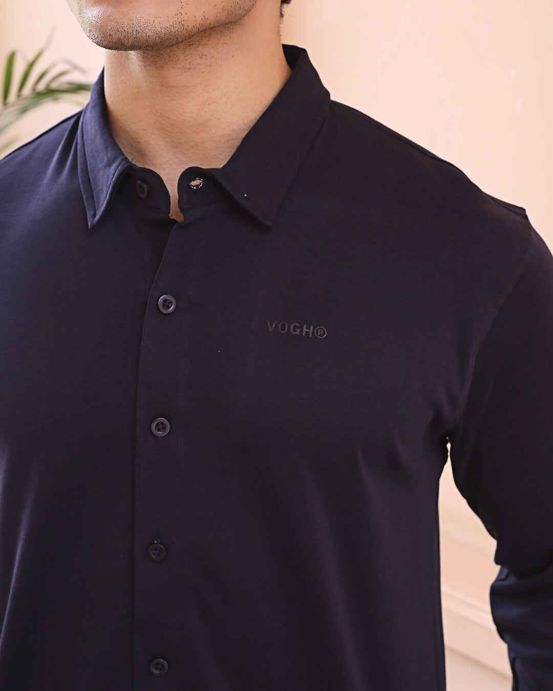 navy blue knitted shirt with full sleeves for men