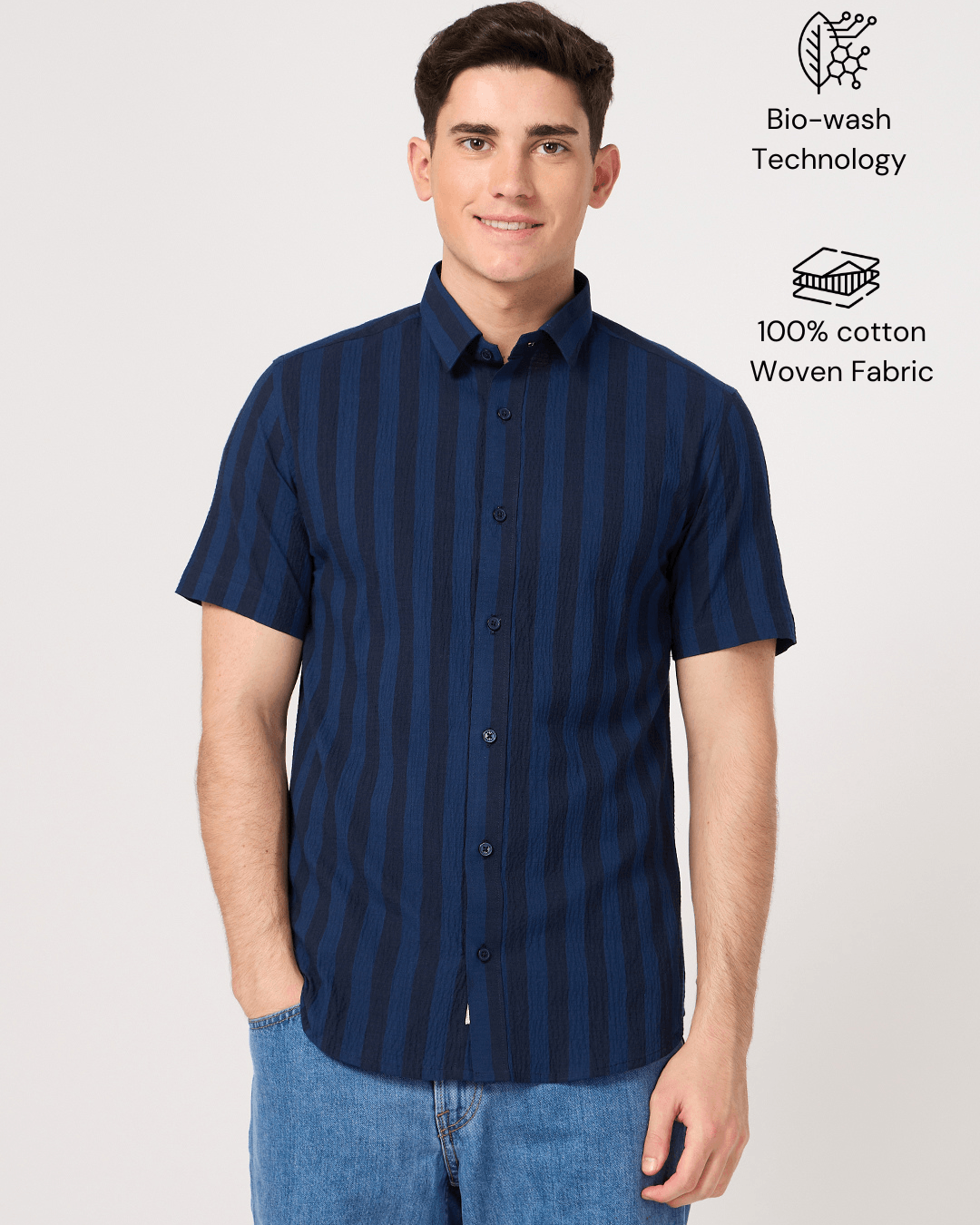 stripe blue half sleeve shirt