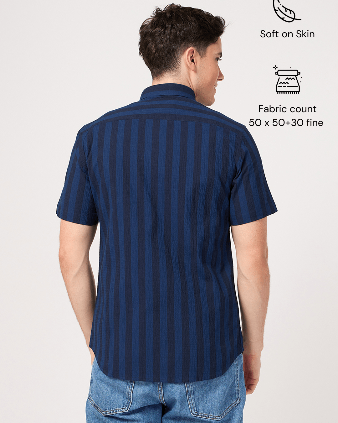 stripe blue half sleeve shirt back