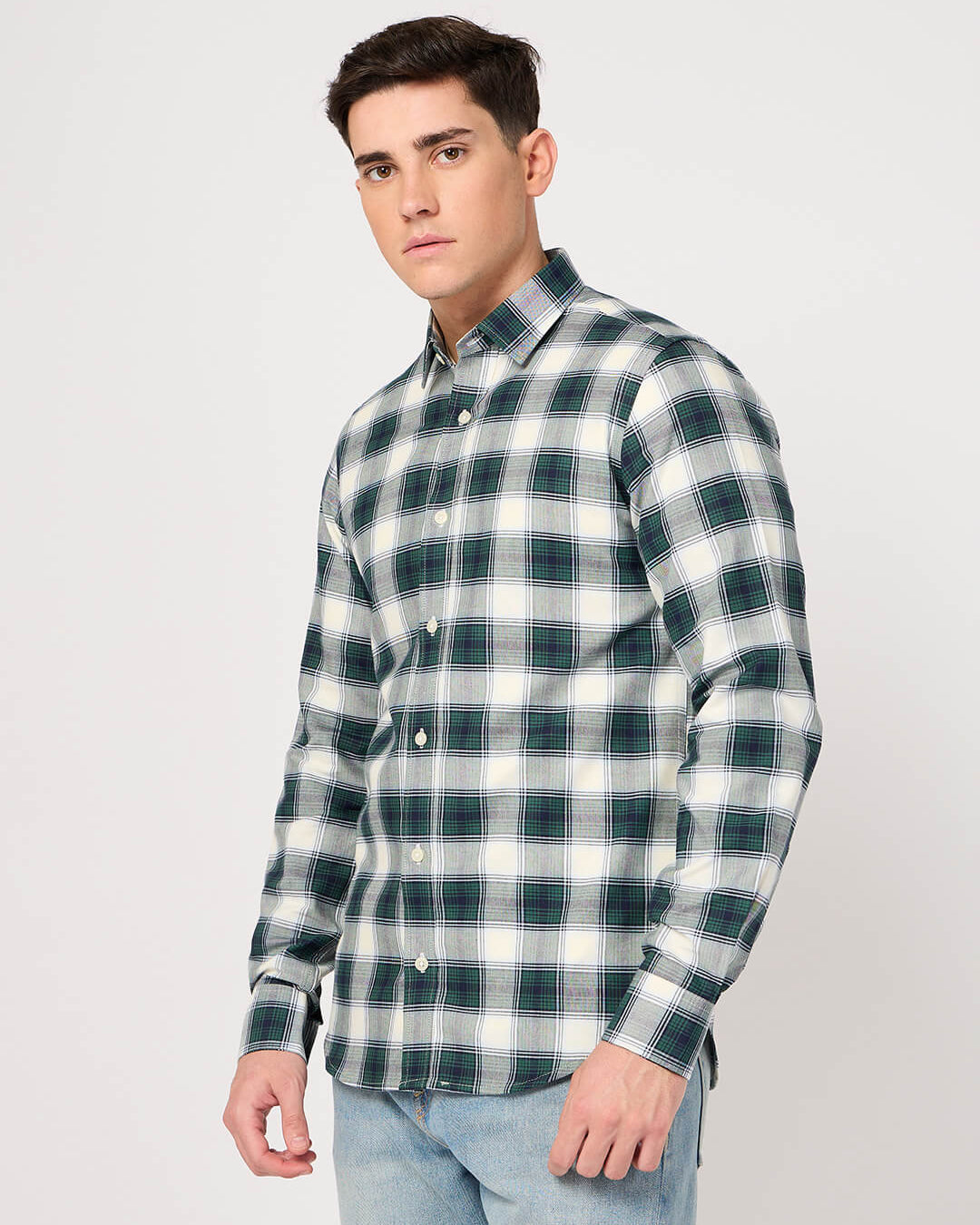 cotton green white check shirt