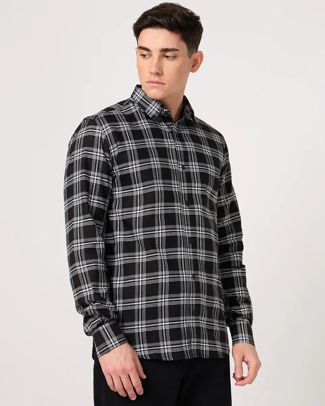 full sleeve cotton black check shirt for men