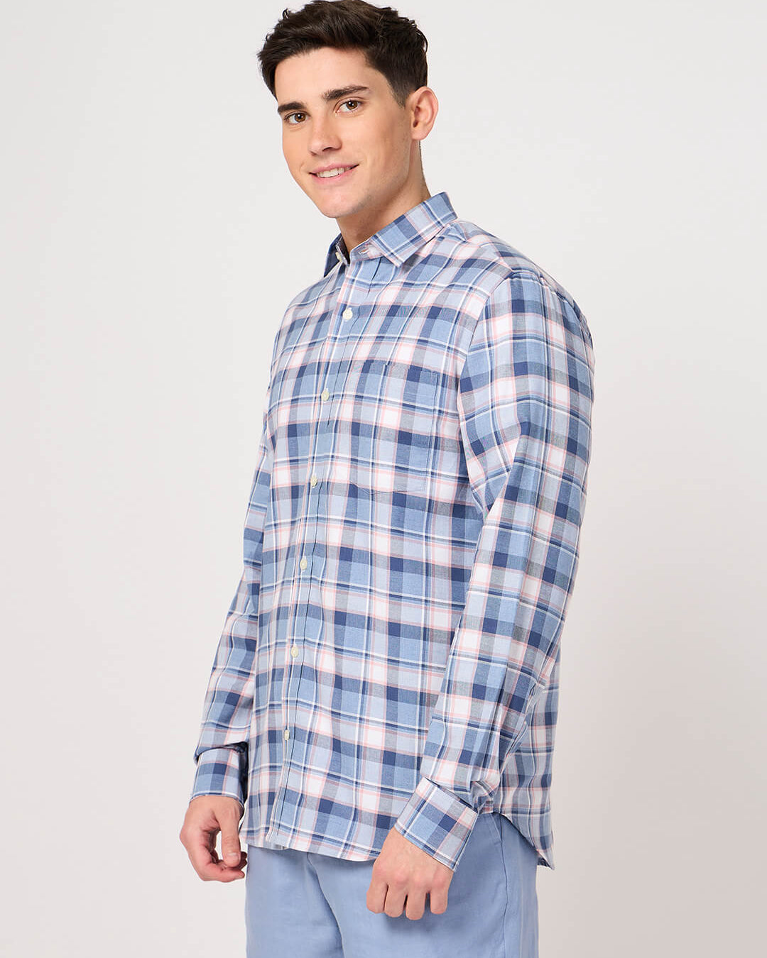 men's sky blue check shirt