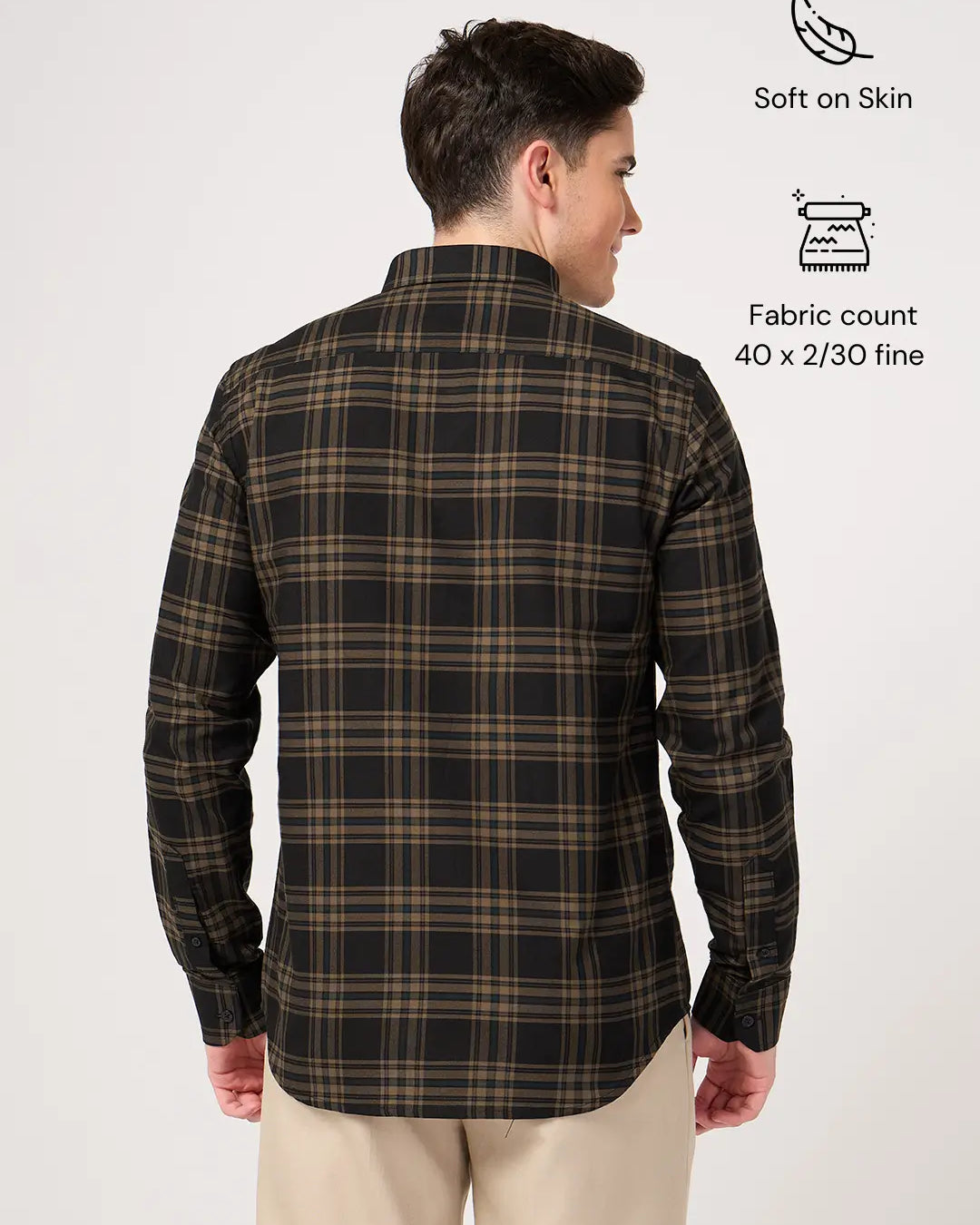 Pure Cotton Brown Check Shirt for men