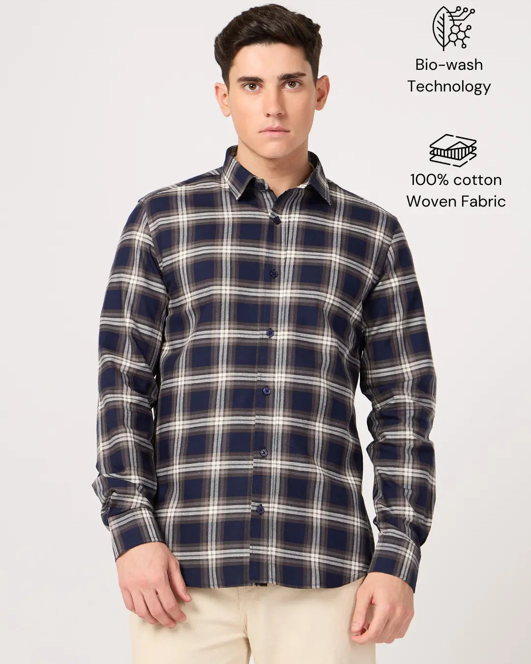 Stylish & Comfortable Cotton Navy Check Shirt for Men