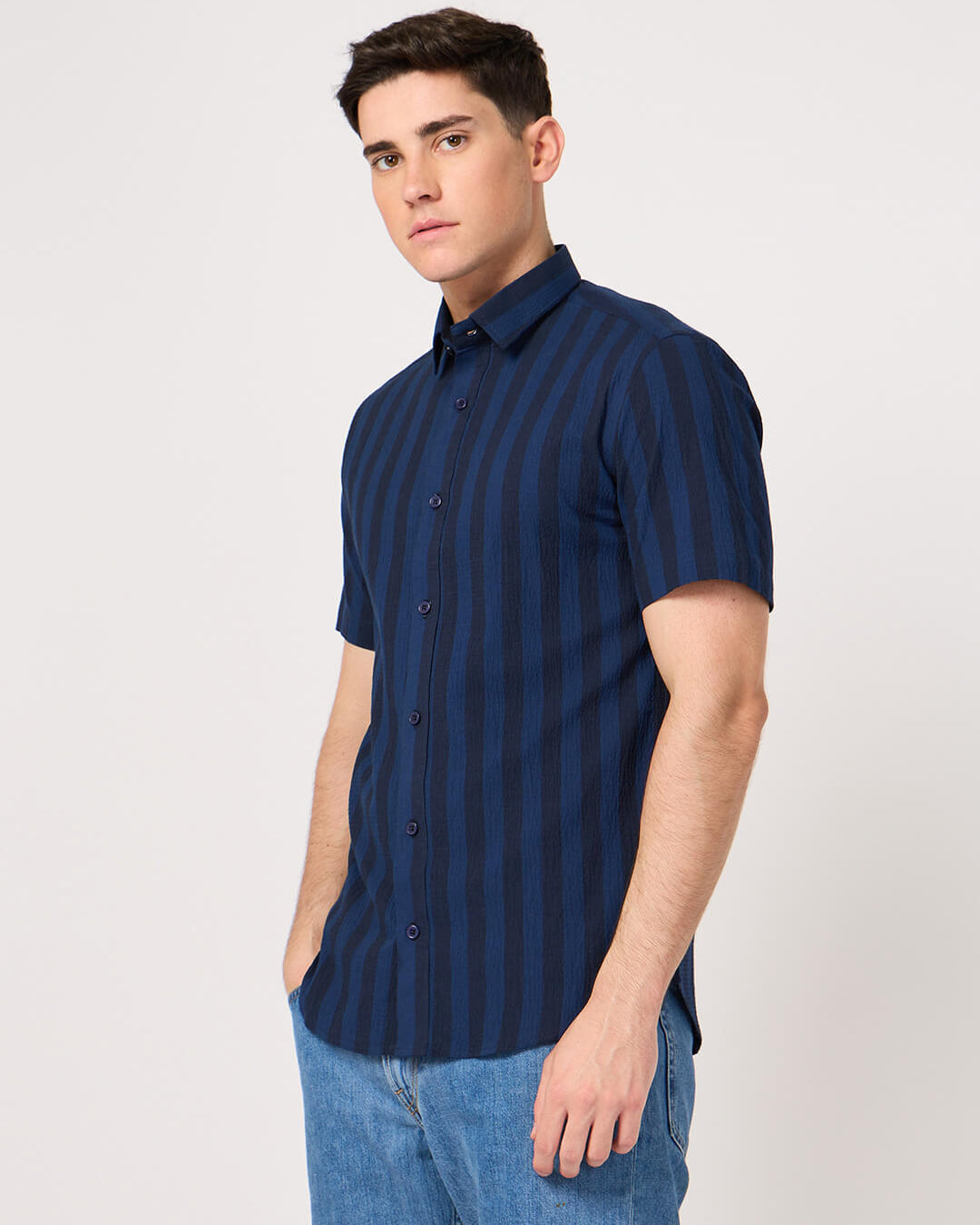 stripe blue black half sleeve shirt