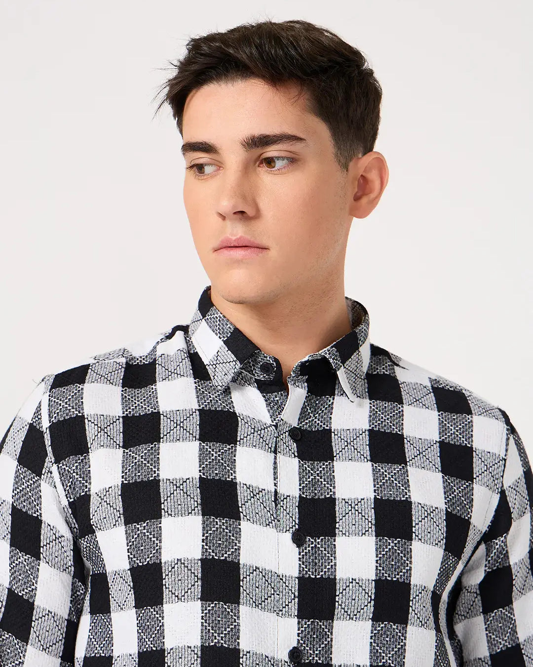 cotton black and white check shirt
