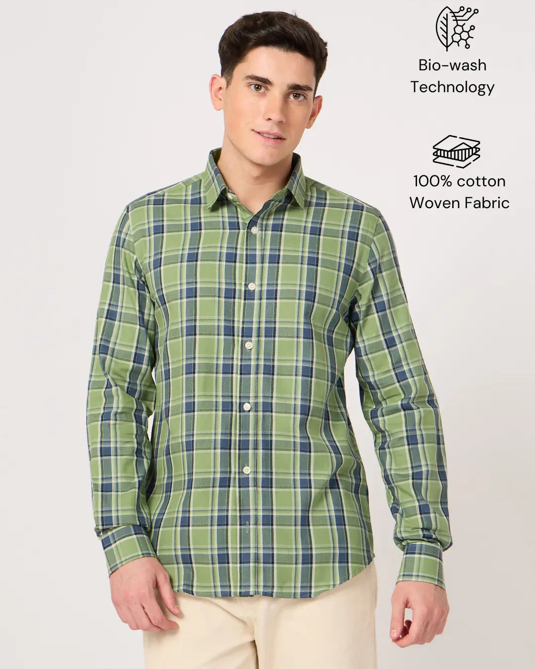 twill cotton green check shirt for men, stylish and comfortable