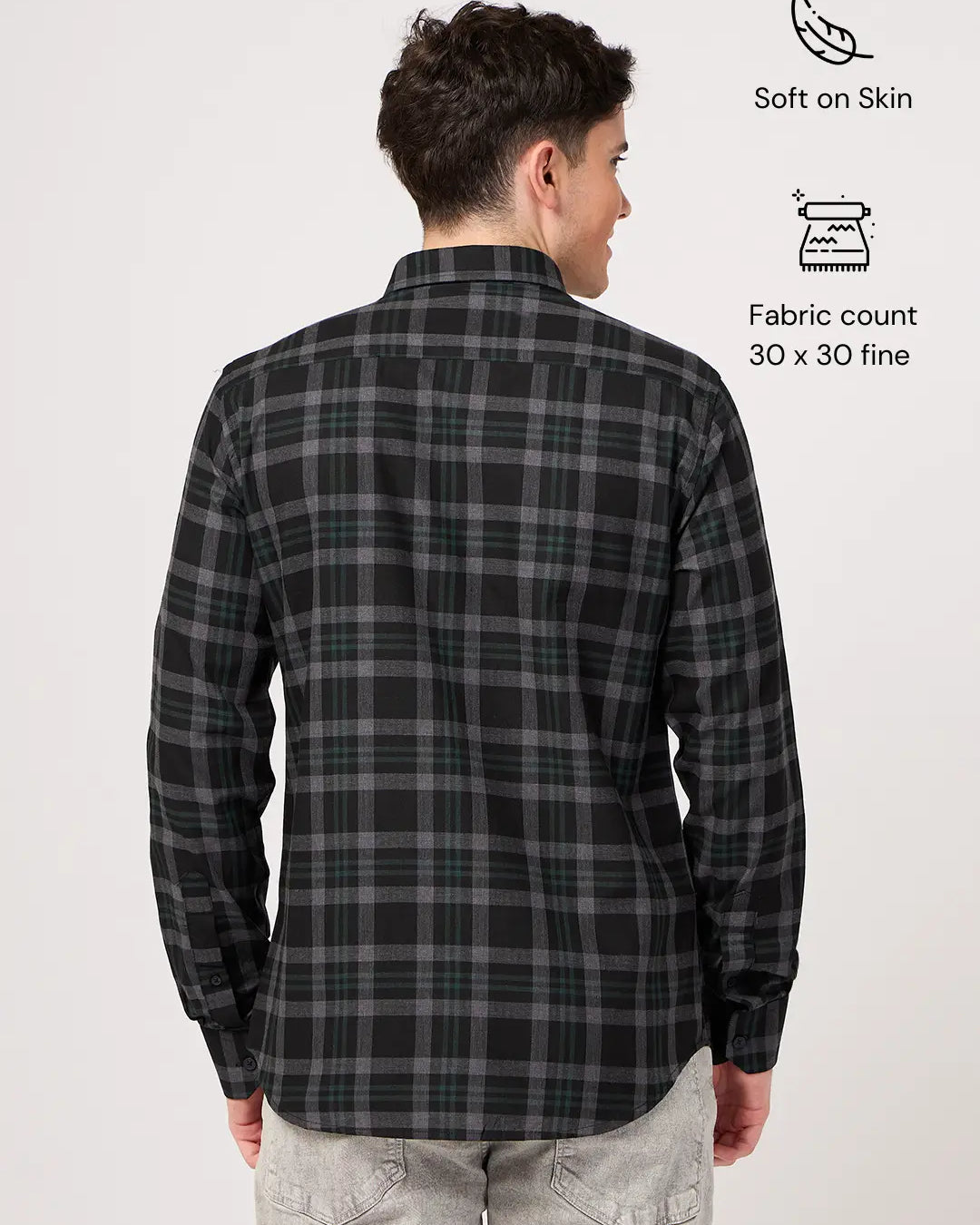 men's twill cotton grey check shirt