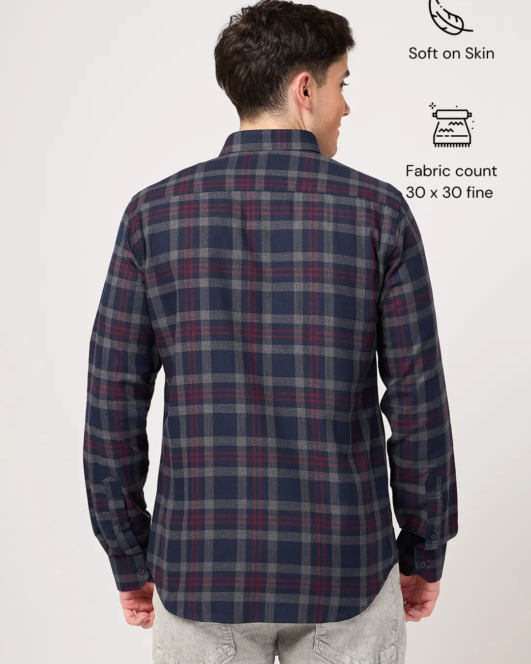 men's navy blue maroon check shirt