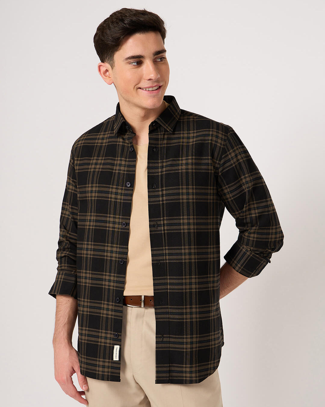 men's Oxford Cotton Brown Check Shirt