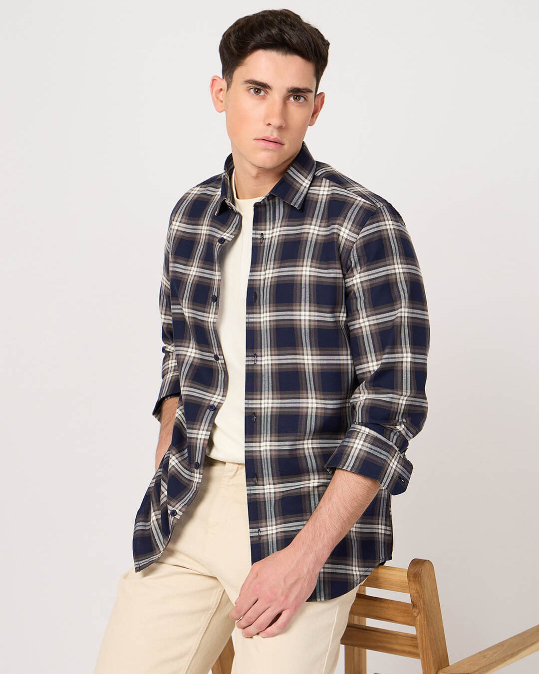 Men's Stylish & Comfortable Cotton Navy Check Shirt