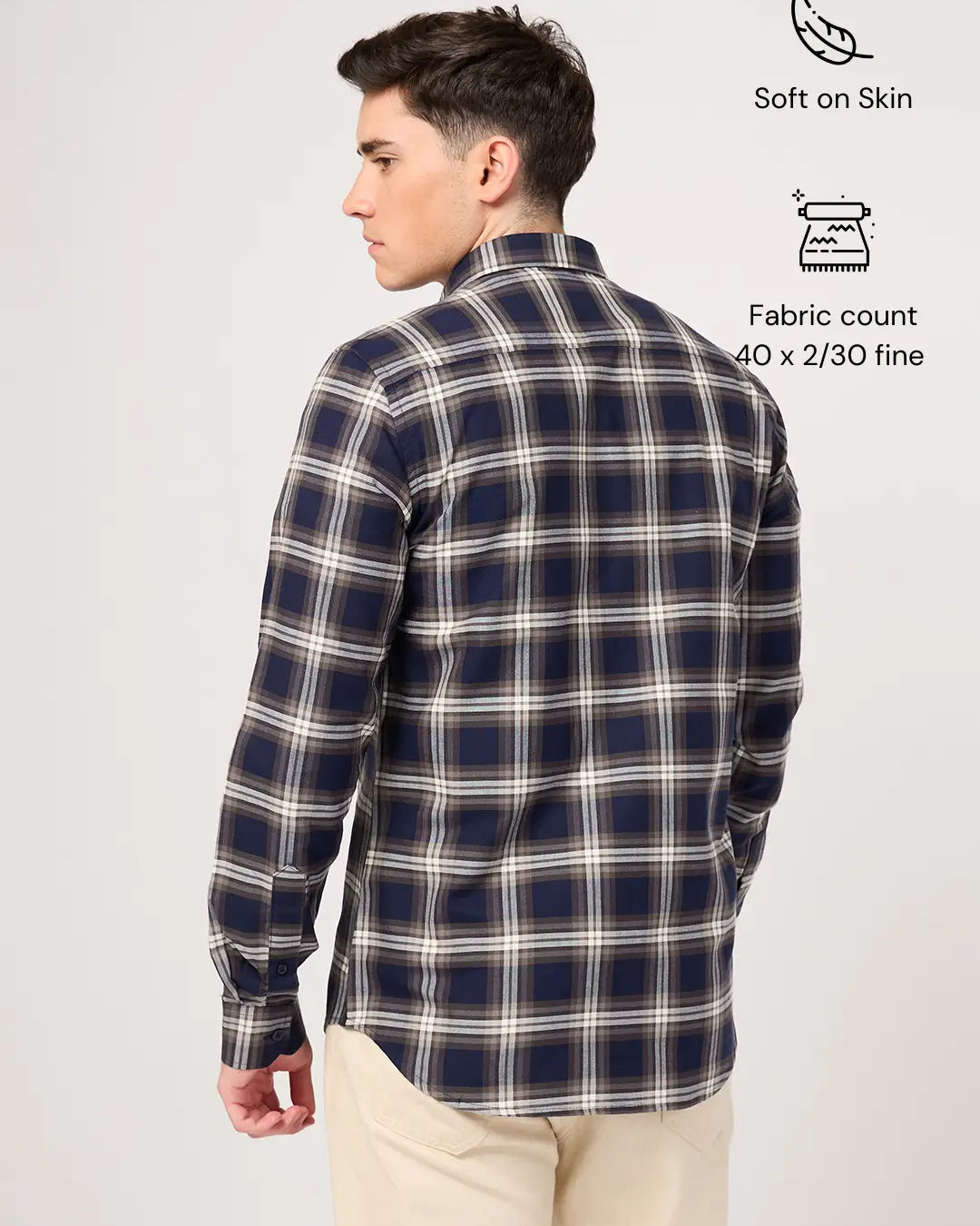 Stylish & Comfortable Cotton Navy Check Shirt