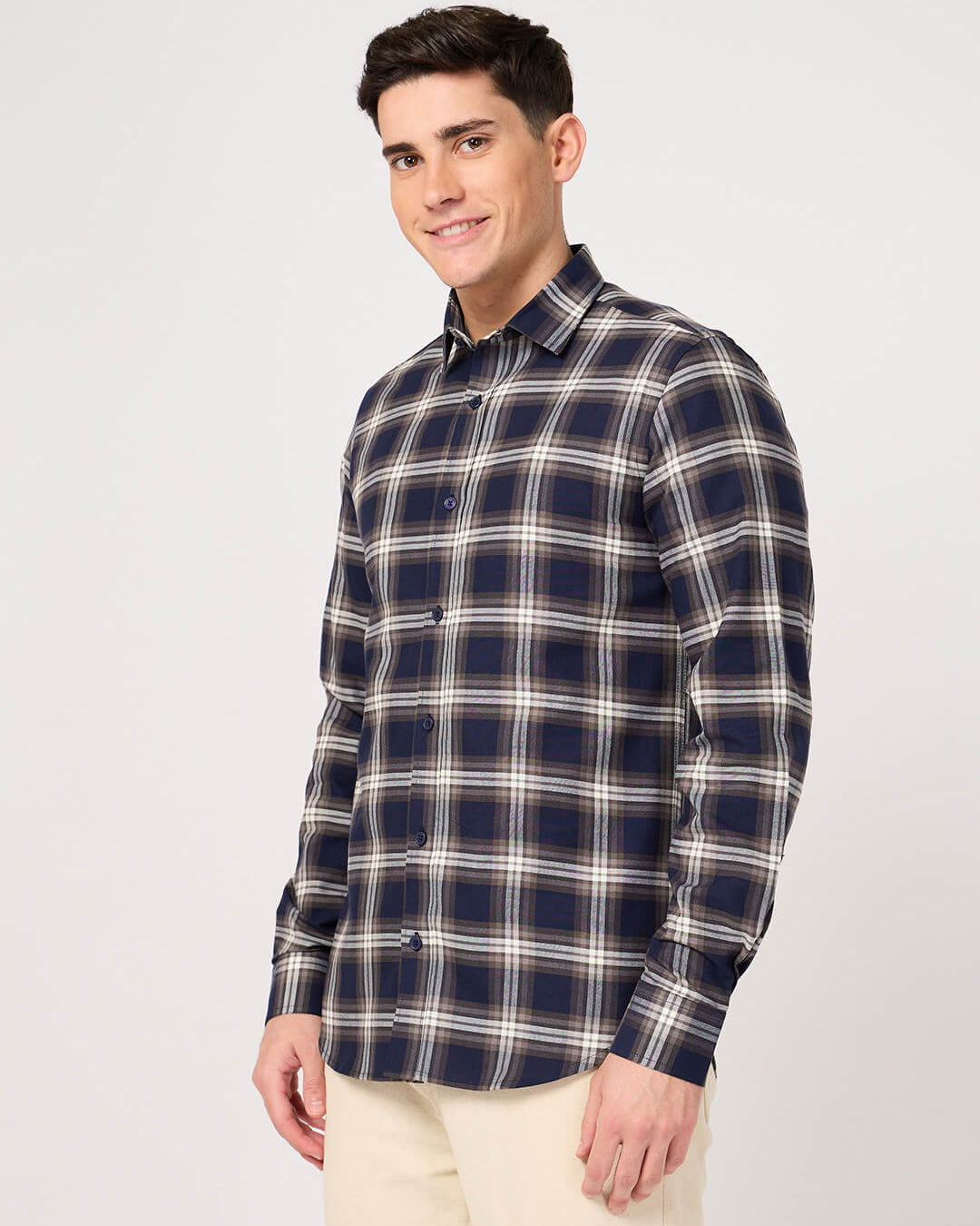 Stylish & Comfortable Cotton Navy Check Shirt for Men