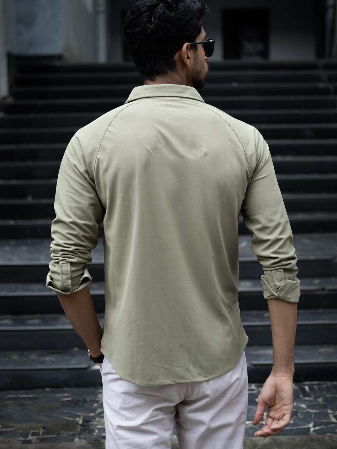 grey beige plain shirt for men with raglan sleeve