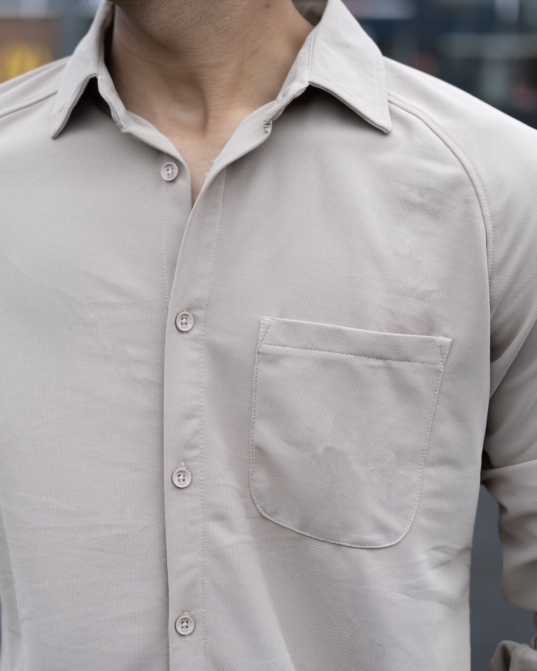 pebble grey plain shirt with raglan sleeve