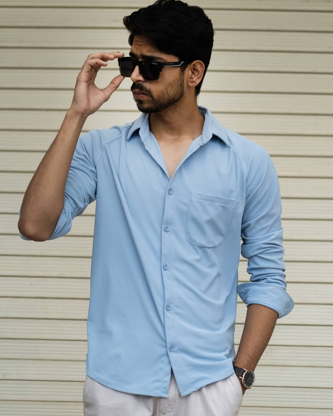 sky blue solid shirt for men