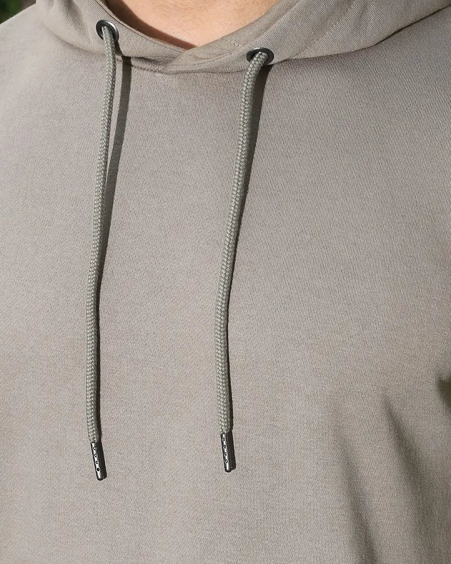 Close-up of a light gray hoodie for men