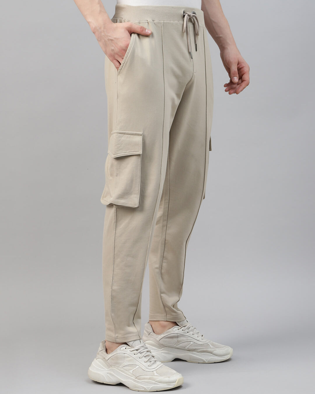 mens cargo jogger pant in beige
