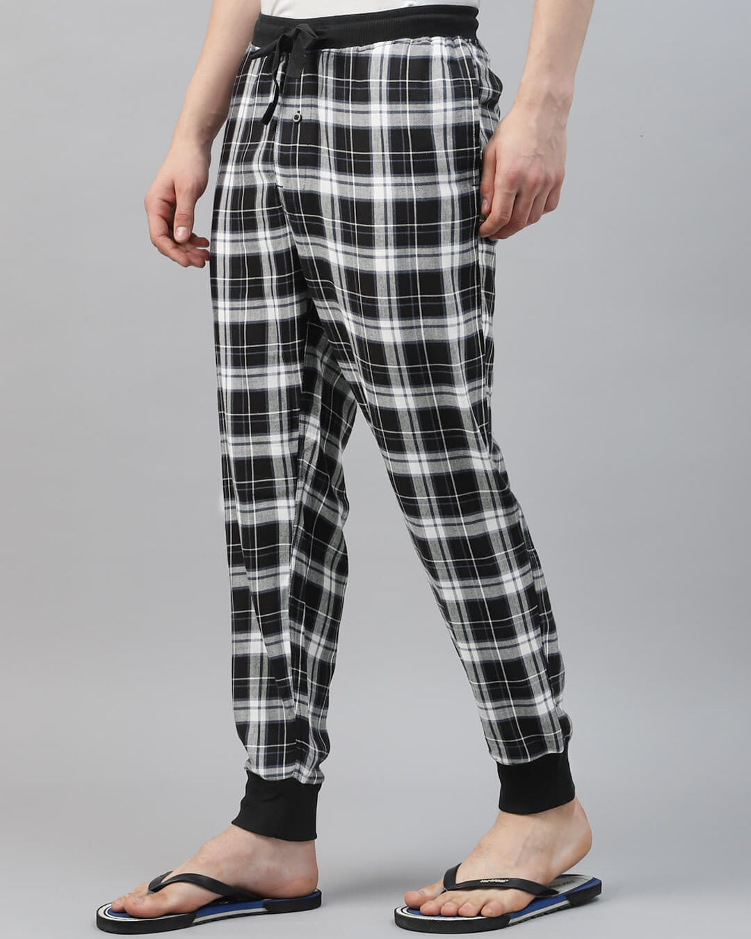 black and white plaid pajama pant, check loungewear jogger
