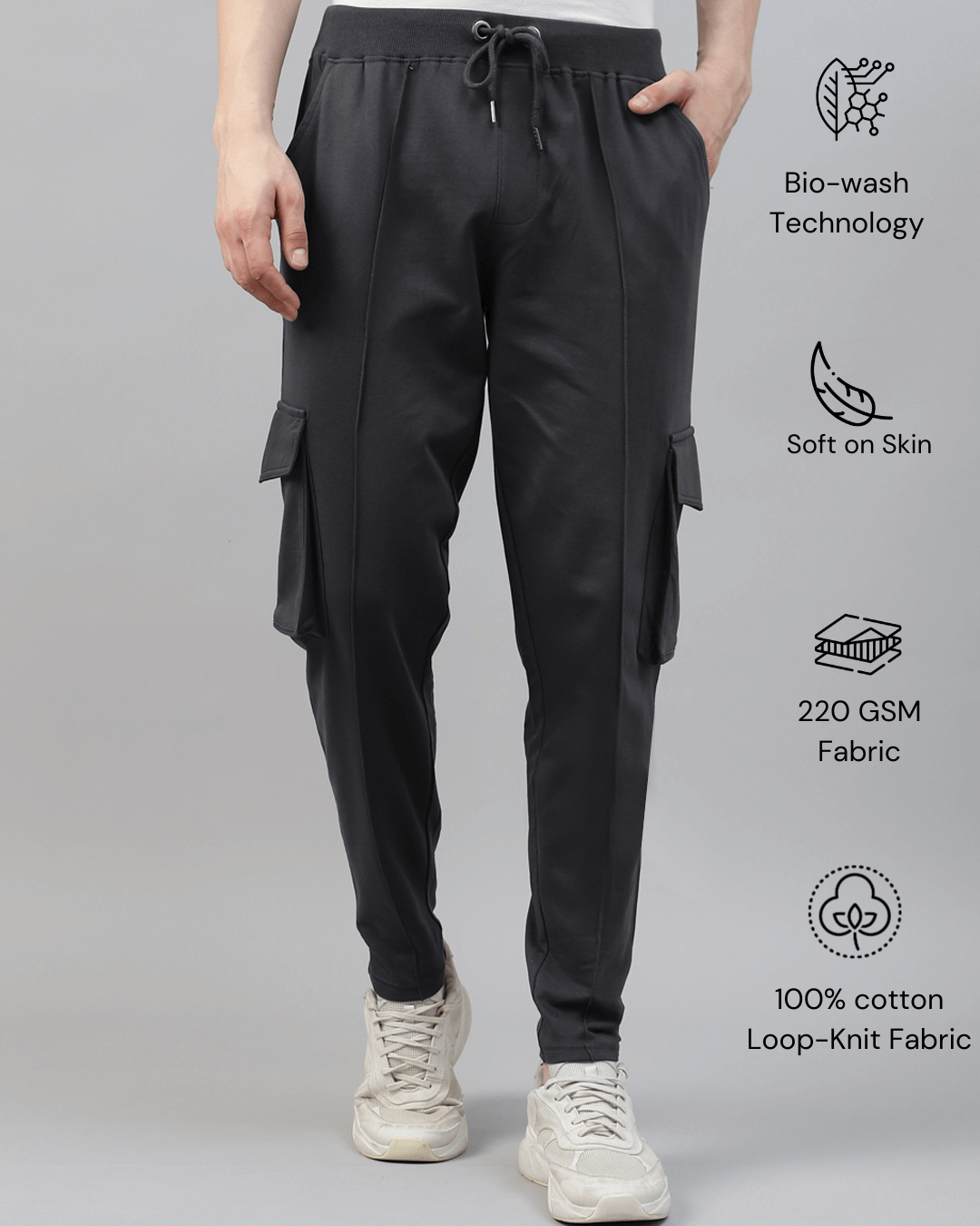 men's gray army cargo pocket jogger pants made with pure cotton