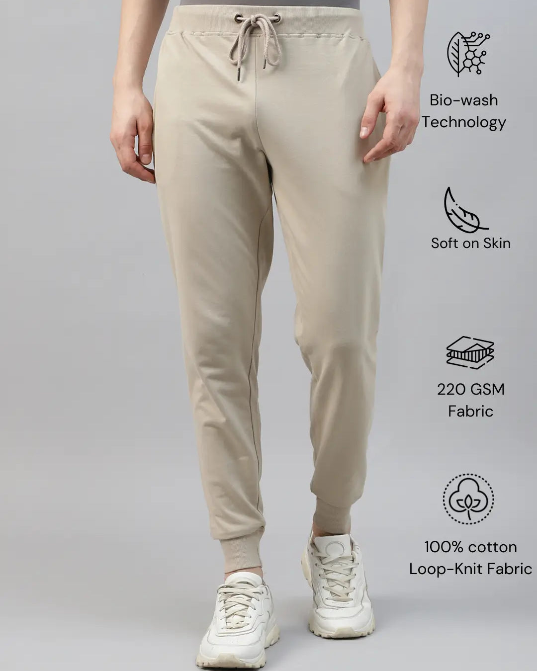 Beige rib jogger pants for men